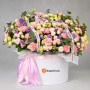 Композиция из роз и эустомы в коробке «Мозаика» — вид 2